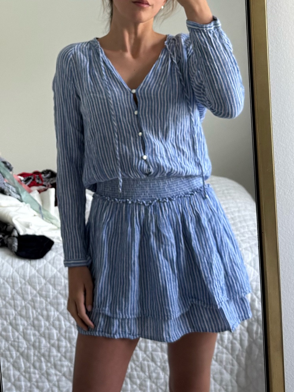 Rails Blue and White Striped Button-Front Mini Dress